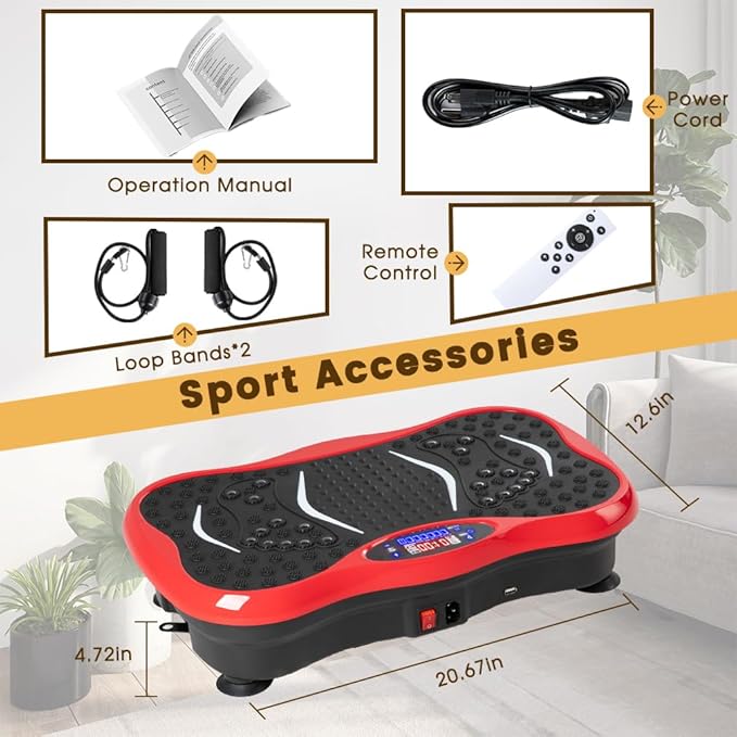 Vibration Plate Exercise Machine for Whole Body Workout - Home Fitness Vibrating Platform with Resistance Bands - Improve Circulation, Muscle Tone & Bone Density - Supports Up to 330 lbs