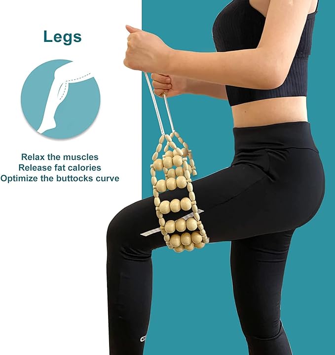 Wood Back Massage Roller Rope, Portable Wood Therapy Cellulite Massage Tools, Handheld Lymphatic Drainage Massager, Multi-Functional Manual Massage Roller Rope Strap for Full Body Muscle Pain Relief