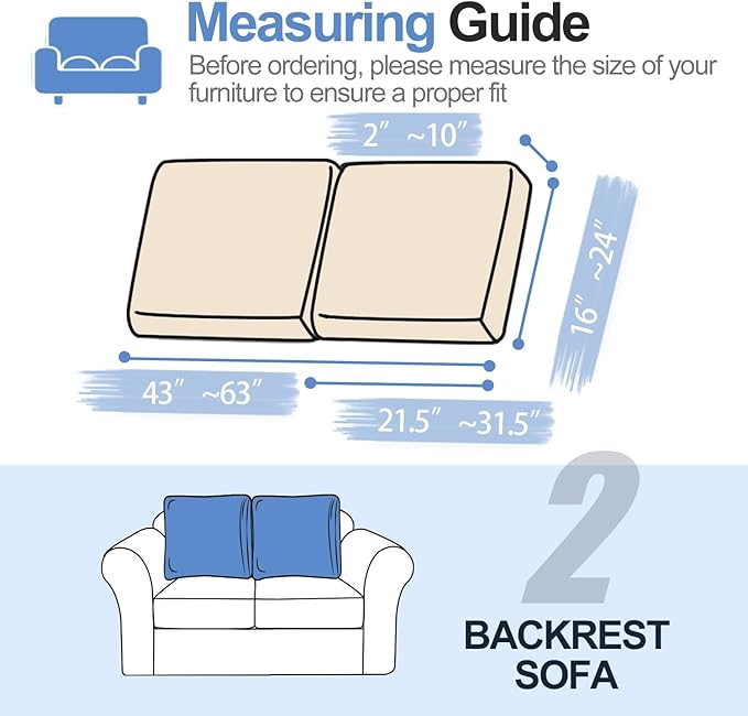 Large Backrest Cushion Covers Super Stretch for 2 Couch Back Cushions, Featuring Chenille Yarn (Softer Version, 2PC, Beige)