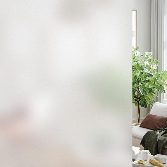 HIDBEA Frosted Window Privacy Film Heat Control UV Blocking, Static Cling Non-Adhesive Reusable Door coverings for Bathroom Home Office (Frosted, 35.4 Inch x 6.5 Feet)