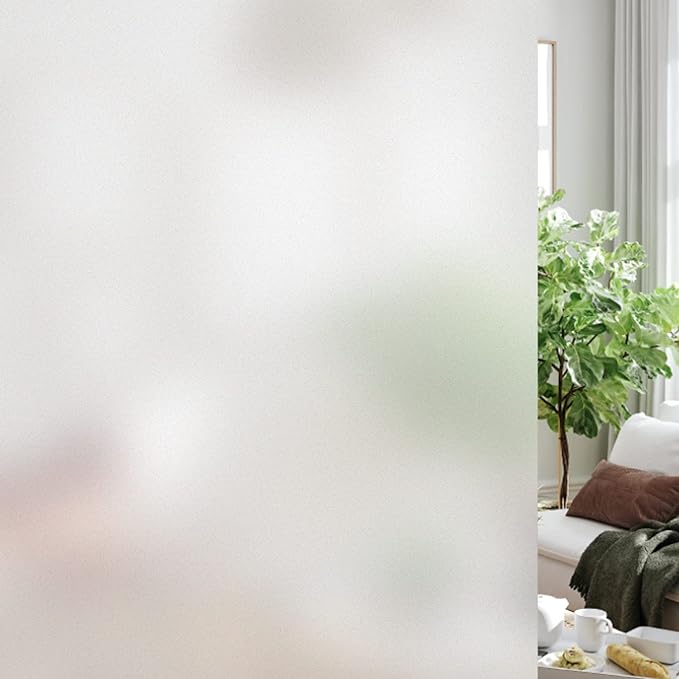 HIDBEA Frosted Window Privacy Film Non-Adhesive, Reusable Window Glass Films Heat Control Self Static Cling Removable Window Stickers for Home Office Living Room (Frosted, 55.1 Inch x 16.4 Feet)