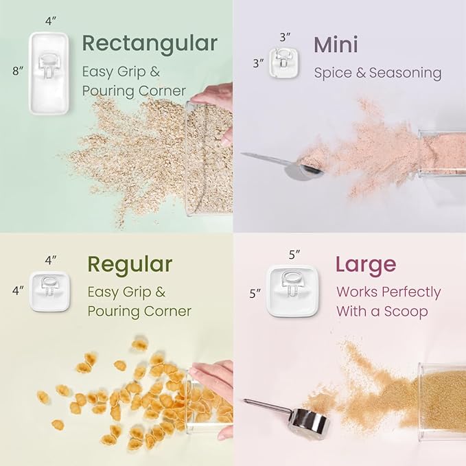 Felli Flip Tite Food Storage Container with Lid 4” RECTANGLE Airtight Ring Flip Lock Top, Stackable Acrylic Canister Set for Kitchen Fridge Pantry Organizer, Veggie Fruit Tea Bag Snack (1.1 qt)