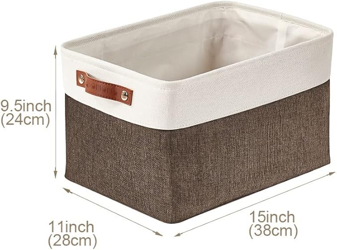 DECOMOMO Storage Bins Fabric Storage Baskets for Shelves, Linen Closet Organization Toys Nursery (Brown and White, Large - 4 Pack)