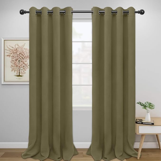 Easy-Going Blackout Curtains for Bedroom, Solid Thermal Insulated Grommet and Noise Reduction Window Drapes, Room Darkening Curtains for Living Room, 2 Panels (52x108 in,Khaki)