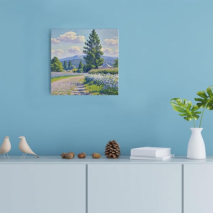 Countryside wildflowers landscape canvas poster natural plant flower artwork retro pastoral flower path suitable for farmhouse decoration