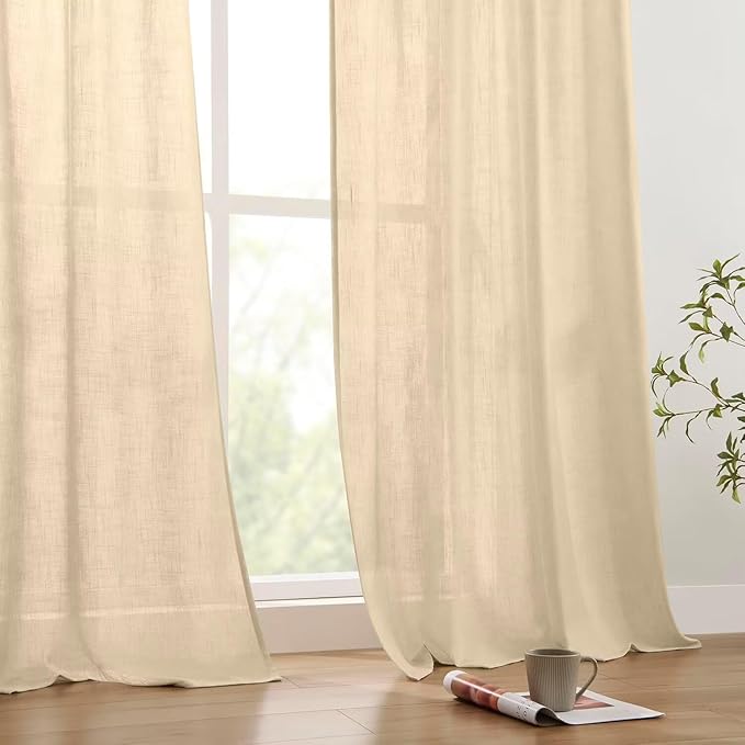 Joydeco Linen Curtains 90 Inch Length 2 Panels Set for Bedroom, Light Filtering Drapes for Living Room,Linen Blend Curtains 52 Inches Wide with Rod Pockets Back Tab (W52 x L90 Inch, Natural)