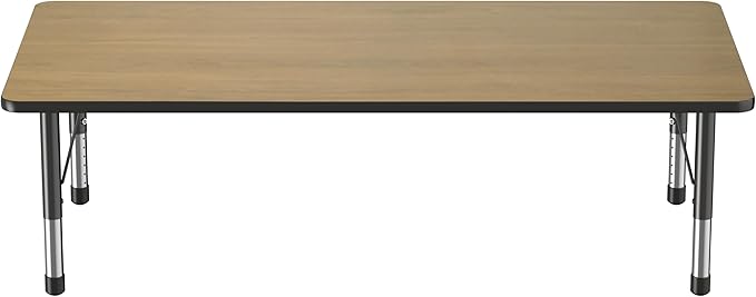Factory Direct Partners FDP Rectangle (36 x 72 inch) Classroom Table with Adjustable Chunky Toddler Legs (15-24 in); Preschool, Kinder and Daycare Furniture - Pasadena Oak Top/Black Edge and Legs