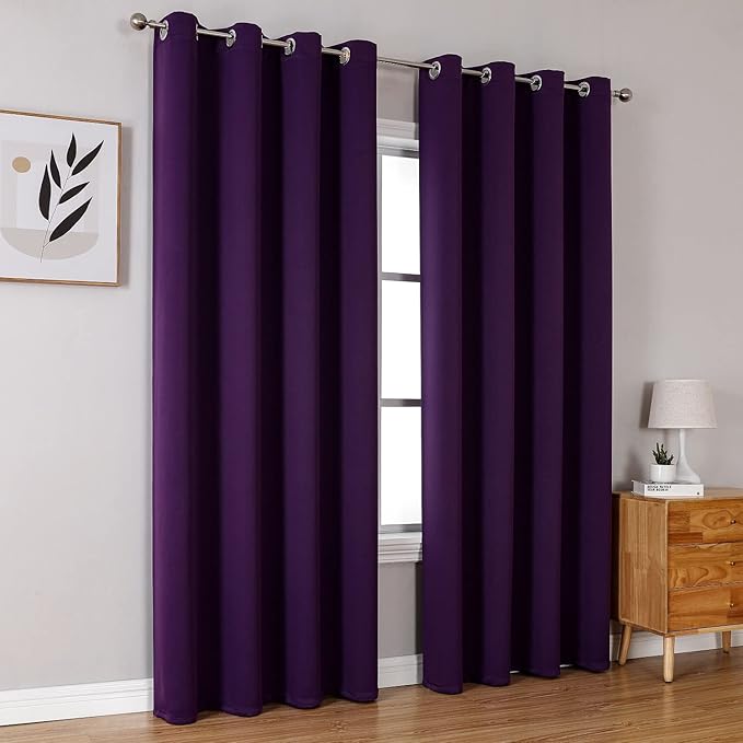 ChrisDowa Blackout Curtains 108 Inches Long 2 Panels Set for Living Room, Grommet Thermal Insulated Room Darkening Curtains for Bedroom (Royal Purple, 52 x 108 Inch)