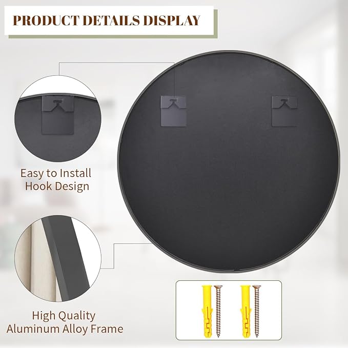 BEAUTYPEAK Circle Mirror Black 36 Inch Wall Mounted Round Mirror with Brushed Metal Frame for Bathroom, Vanity, Living Room, Bedroom, Entryway Wall Decor (Black, 36 Inches)