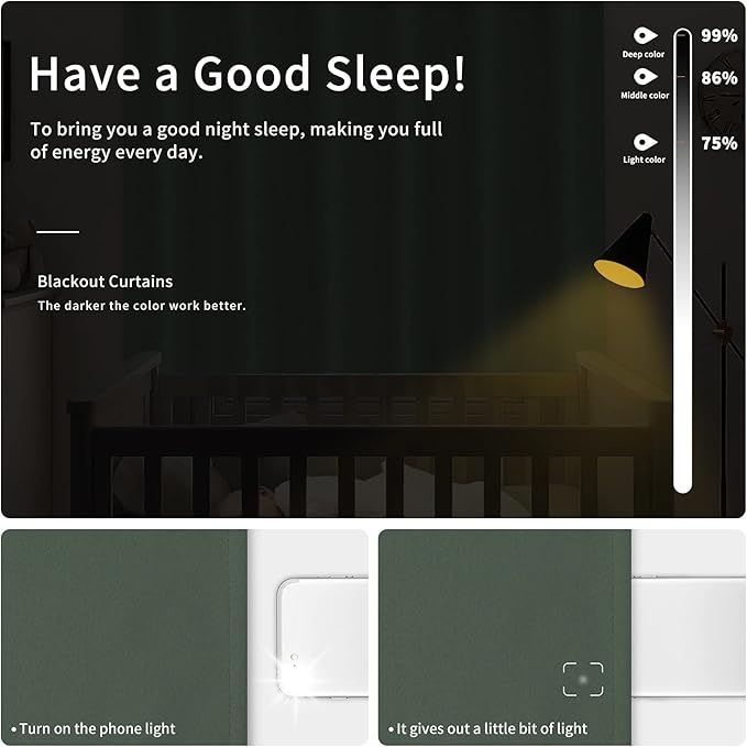 Easy-Going Blackout Curtains for Bedroom, Solid Thermal Insulated Grommet and Noise Reduction Window Drapes, Room Darkening Curtains for Living Room, 2 Panels(42x72 in, Greyish Green)