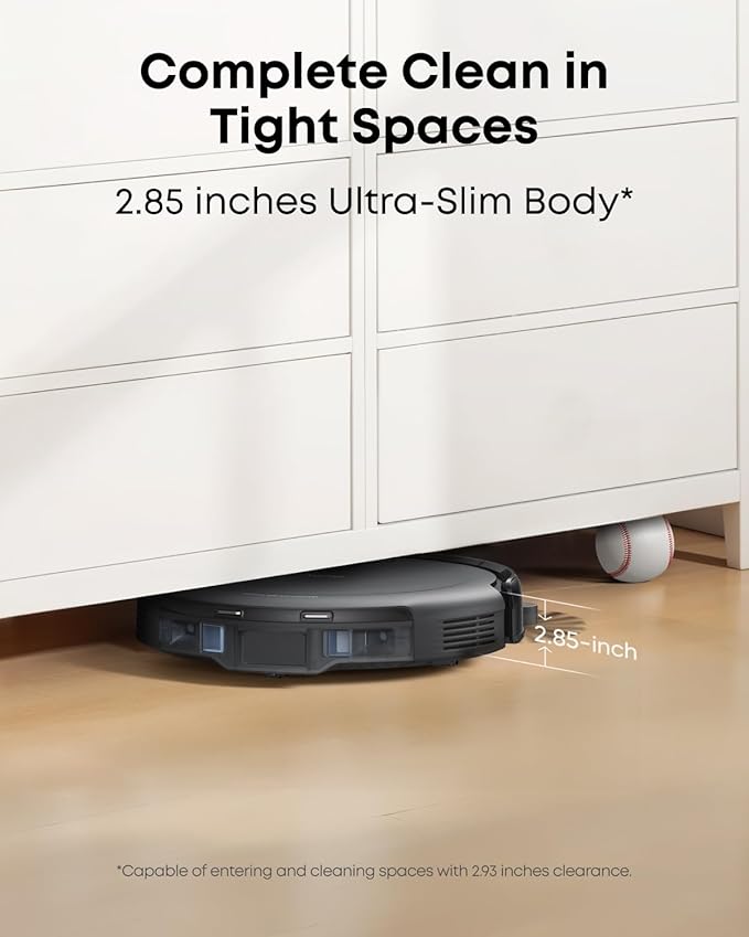 eufy C10 Robot Vacuum Self Emptying, 8 Weeks Hands Free, Advanced Smart Mapping with LiDAR Navigation, 2.85-Inch Slim Design, Powerful Suction, Edge Expansion Brush for Pet Hair