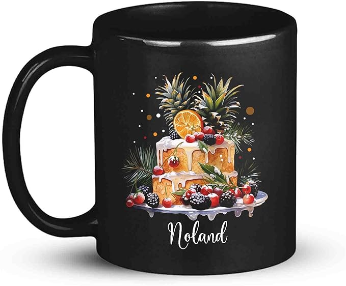 Personalized Christmas Decorative Mug - Fruit Cake Design Coffee Cup for Cake Lovers - Customized Black 11oz/15oz Cup for Daughter