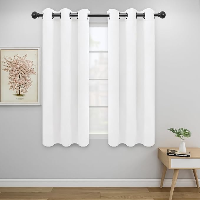 Easy-Going Curtains for Bedroom, Solid Thermal Insulated Grommet and Noise Reduction Window Drapes, Room Curtains for Living Room, 2 Panels (34x54 in, White)
