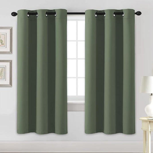H.VERSAILTEX Blackout Curtains for Bedroom Thermal Insulated Room Darkening Living Room Curtains 72 Inch Long Grommet Privacy Protection Window Curtain Panels for Nursery, 2 Panels, Bronze Green