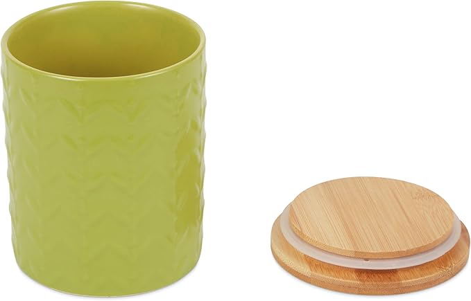 DII Kitchen Accessories Collection, Textured Matte Ceramic Canister Set, Avocado, Vine, 3 Piece