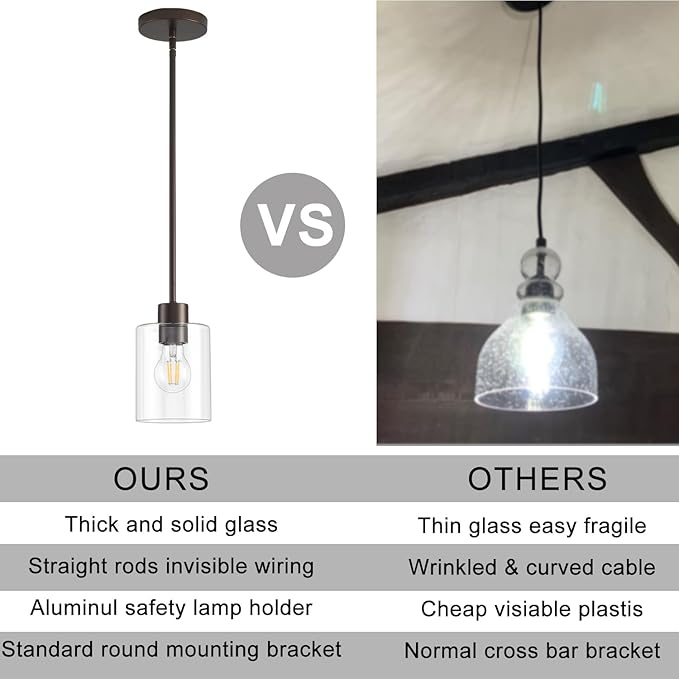 Oil Rubbed Bronze Pendant Lights Kitchen Island - Clear Glass Pendant Light Fixture Multiple Stems Rods 3 Units 12 Inch 3 Units 4 Inch (3 Pack Oil Rubbed Bronze Downrod)