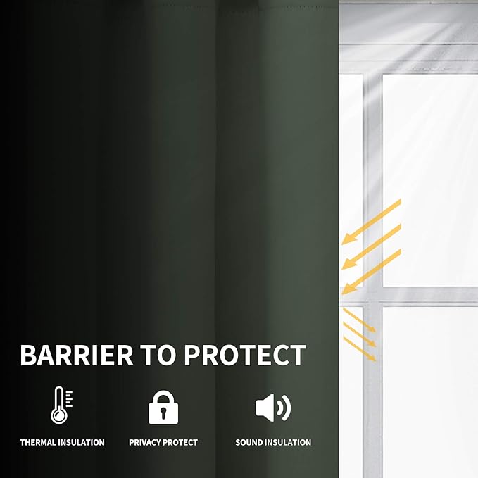 Easy-Going Blackout Curtains for Bedroom, Solid Thermal Insulated Grommet and Noise Reduction Window Drapes, Room Darkening Curtains for Living Room, 2 Panels (52x46 in,Greyish Green)