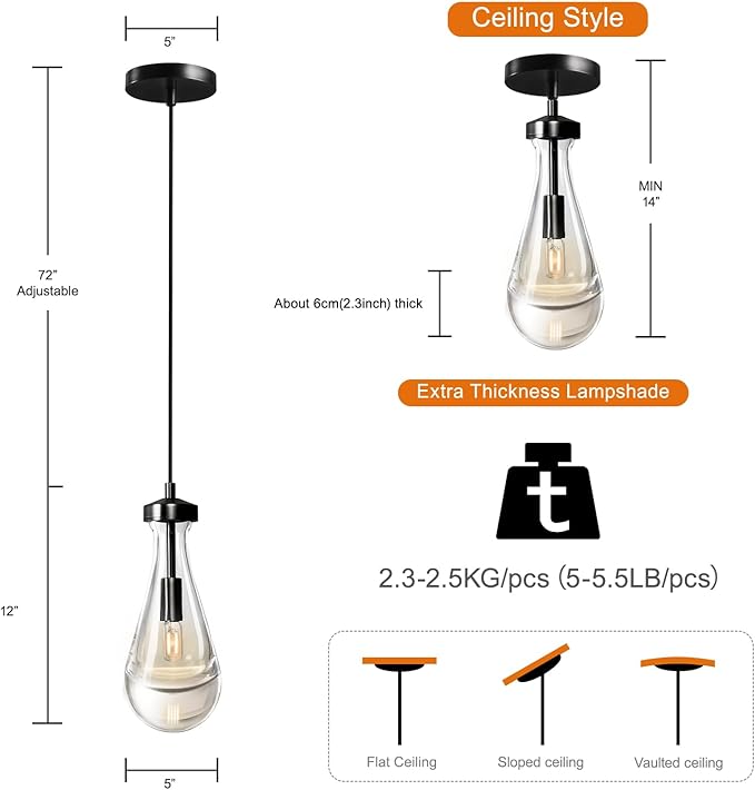 Modern Raindrop Pendant Lights Set of 2, Bronze Pendant Lights Kitchen Island, Black Pendant Light Island Lights for Kitchen Chandeliers for Living Room Bathroom Bedroom Hallway,Bulb Included