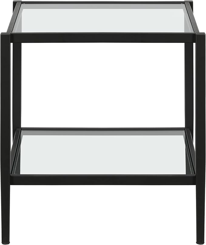 Henn&Hart 20" Wide Square Side Table with Glass Shelf in Blackened Bronze, Table for Living Room, Bedroom