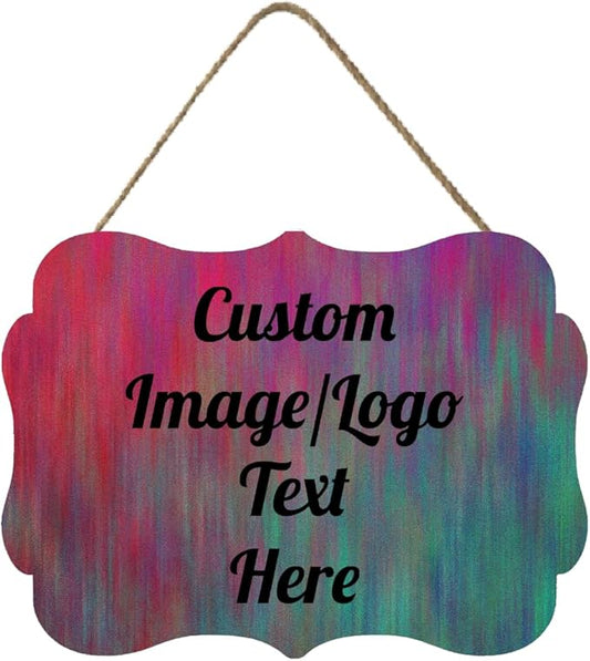 Personalized Wooden Welcome Sign - Front Door Decor, Customized Image/Text Hanging Sign - Farmhouse Decorations for Home Office - 11.2 x 8 Inch