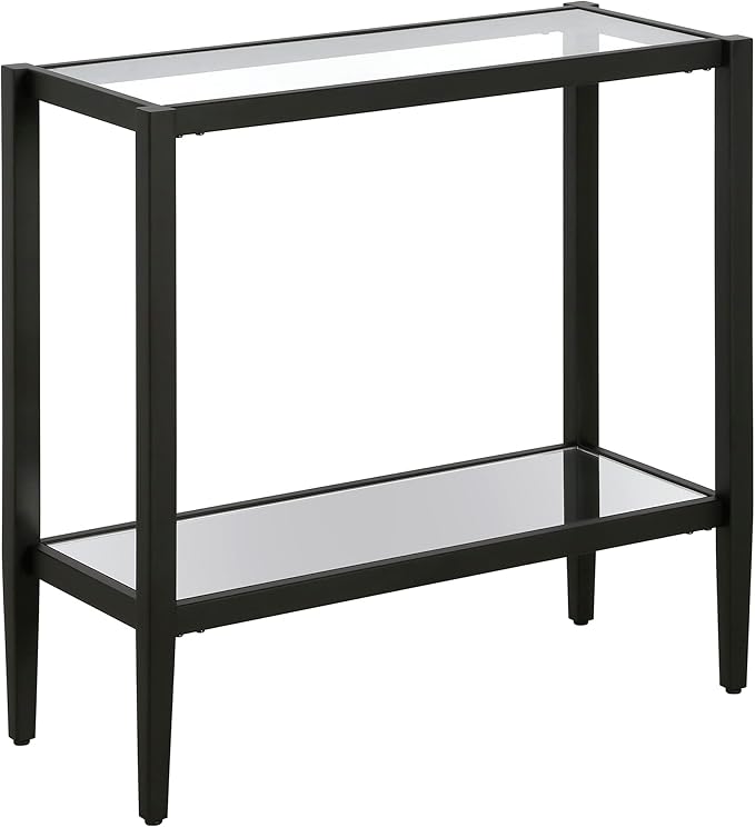 Henn&Hart 24" Wide Rectangular Side Table with Glass Shelf in Blackened Bronze, Table for Living Room, Bedroom