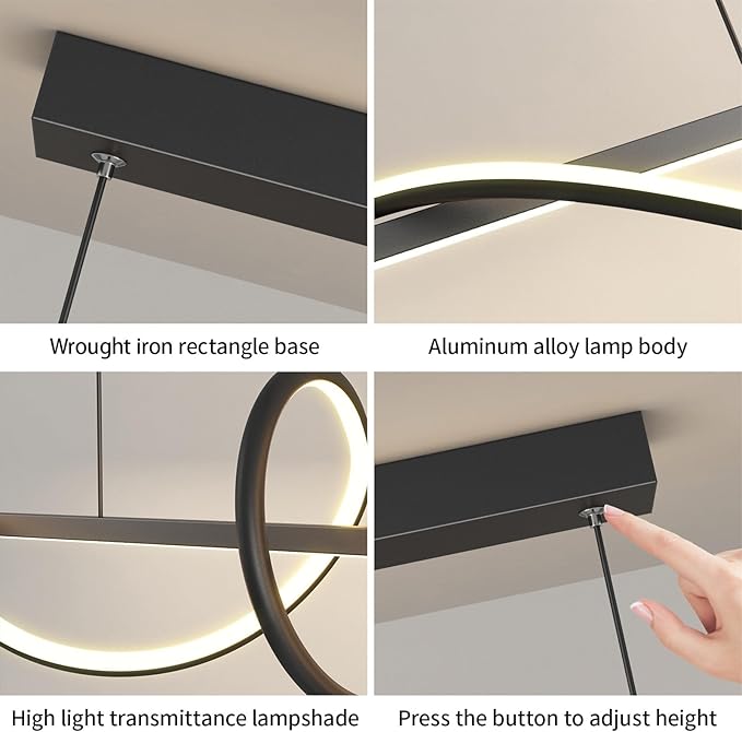 JAYMP Dining Room LED Chandelier 56W Dimmable Kitchen Island Light Modern Pendant Light Geometric Design Hanging Light Fixture Black 39 Inches