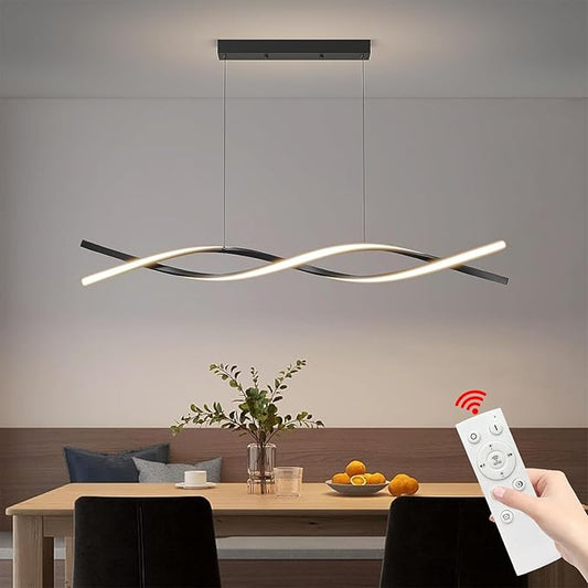 Modern Ceiling Chandelier Light, Acrylic Anti Flicker Pendant Lamp with Remote Control Dimmable 3 Color Mode & Brightness (Warm Cool Neutral Light) for Kitchen Bar Walnut