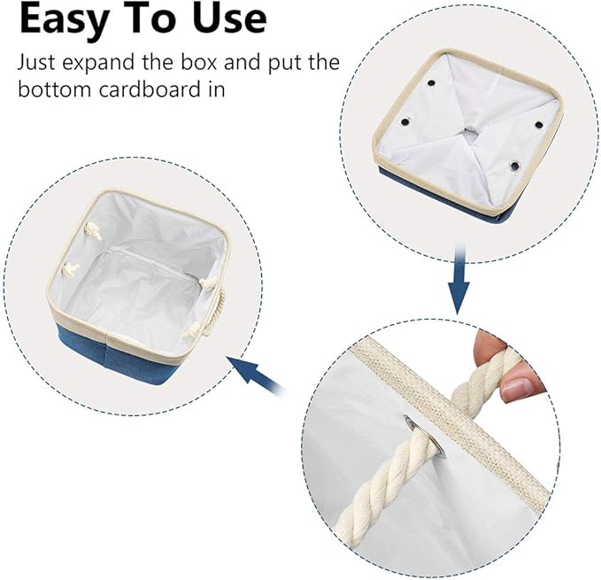 i BKGOO 3Pack Large Foldable Storage Bins，Collapsible Sturdy Cationic Fabric Organizing Storage Basket Cube with Cotton Handles for Home Office Shelf Clothes Toys Khaki-Blue 13×13×13 inch