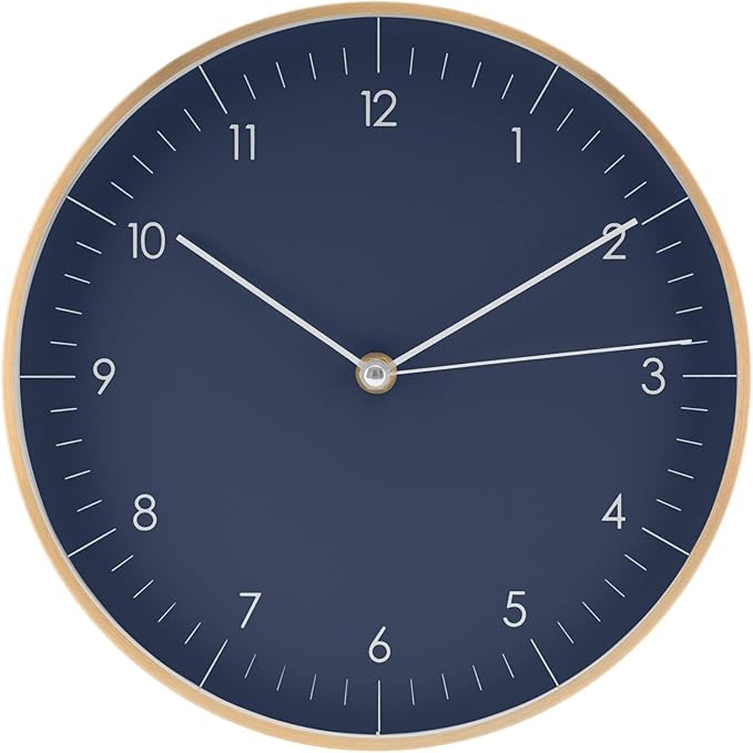 LUUK LIFESTYLE Modern Quartz Wall Clock with Silent Movement, Scandinavian Design, Kitchen and Living Room Clock, Gift idea, Trendy Home Decor, 10 inch, in Dark Blue and Gold