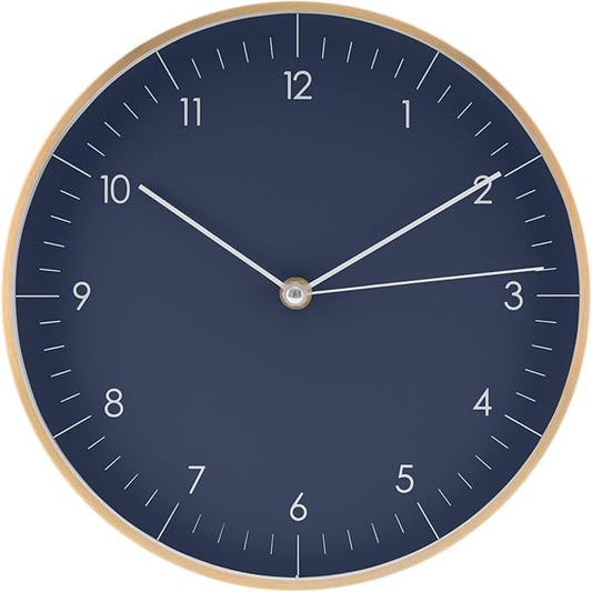 LUUK LIFESTYLE Modern Quartz Wall Clock with Silent Movement, Scandinavian Design, Kitchen and Living Room Clock, Gift idea, Trendy Home Decor, 10 inch, in Dark Blue and Gold