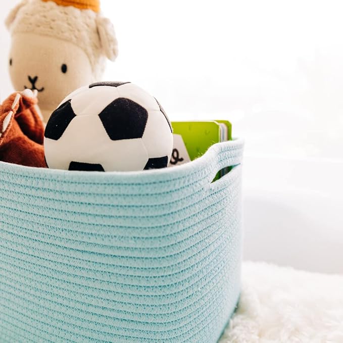 OrganiHaus Woven Storage Baskets for Organizing, Cotton Rope Organizer Bins for Shelves, Closet & Nursery, Dog Toy Basket, Decorative Bins for Toys, Towels & Books - 15x10x9, Blue