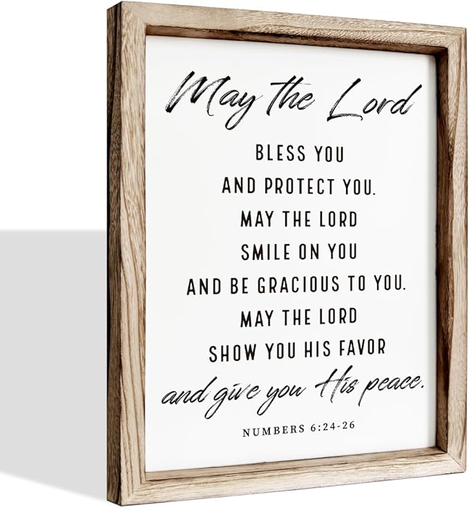 Christian Wooden Plaque, Bible Verse Scripture Decor, Framed Wall Plaque Signs 15 * 11.5 inches, Inspirational Christian Gift, May the Lord Bless You and Protect You Sign