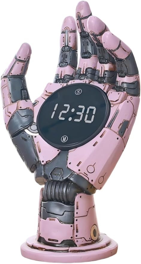Cyberpunk Mechanical Hand Digital Alarm Clock, Steampunk Resin Statue, Desk Decor
