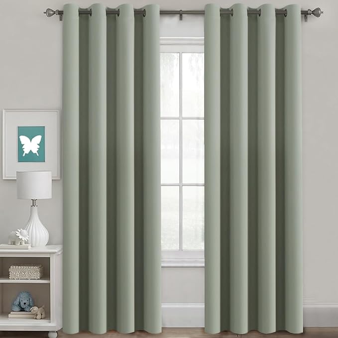 H.VERSAILTEX Window Treatment Blackout Thermal Insulated Room Darkening Solid Grommet Curtains/Drapes for Bedroom (Set of 2 Panels,52 by 84 Inch Long,Light Sage)