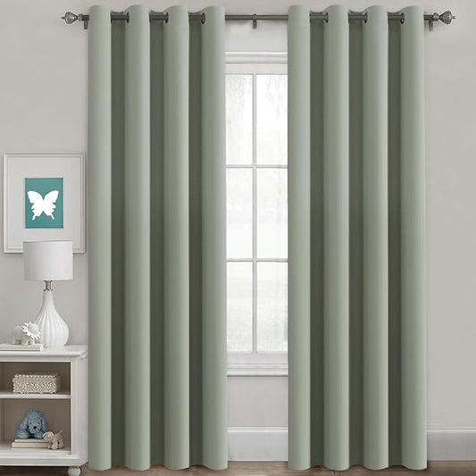 H.VERSAILTEX Bedroom Curtains Blackout Thermal Insulated Room Darkening Window Treatment Extra Long Curtains/Drapes,Triple Weave Energy Saving Grommet Panels (Set of 2,52 by 108 - Inch,Light Sage)