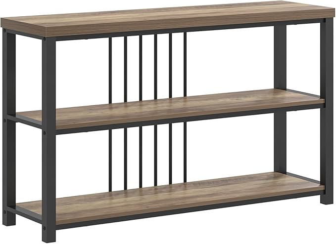 FOLUBAN Modern Sofa Table for Entryway, 3 Tier Narrow Console Table for Living Room Hallway Behind Couch, Rustic Oak