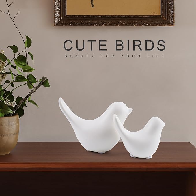 Notakia Small White Birds Statues Home Decor Modern Style Decorative Ornaments for Living Room, Bedroom, Office Desktop, Cabinets (2Pcs White Birds)