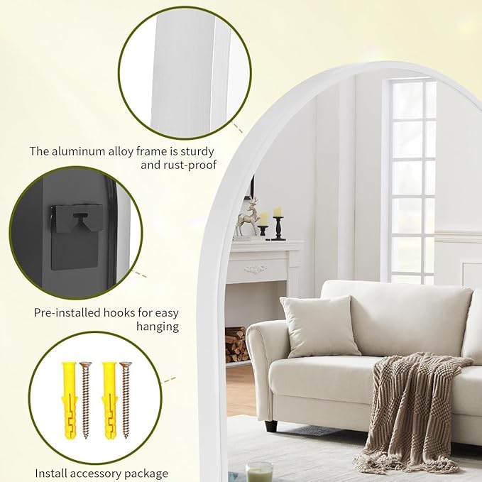 BEAUTYPEAK 32"x42" Arch Bathroom Mirror, Wall Mounted Vanity Metal Frame Mirror for Bedroom, Entryway, Living Room, Silver