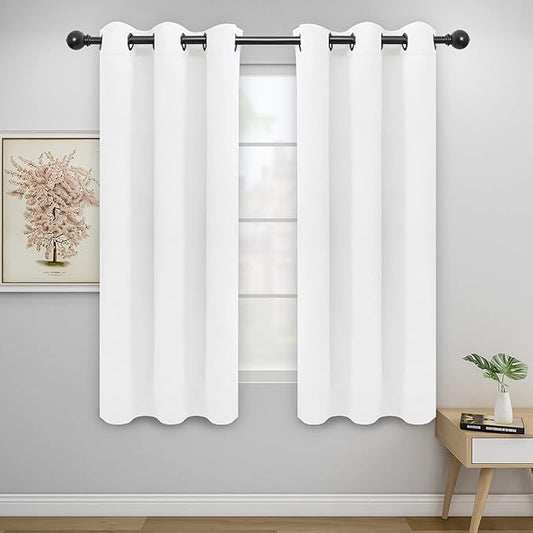 Easy-Going Blackout Curtains for Bedroom, Solid Thermal Insulated Grommet and Noise Reduction Window Drapes, Room Darkening Curtains for Living Room, 2 Panels(42x72 in, White)