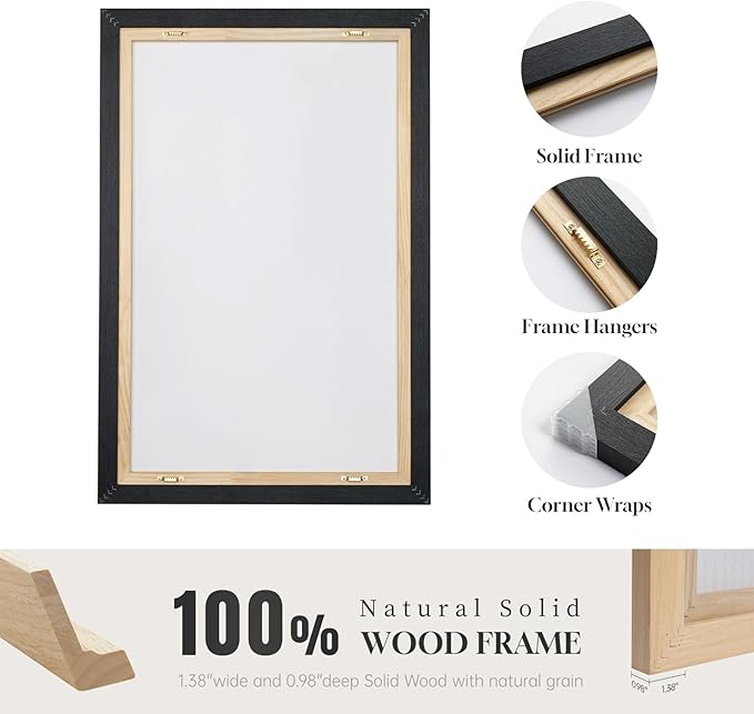 Large Framed Abstract Wall Art for Living Room, Set of 3 Modern Canvas Prints Painting Artwork for Walls, Black Green and Gold Brush Stroke Pictures for Hallway Dining Room Office Wall Decor 24x36 In