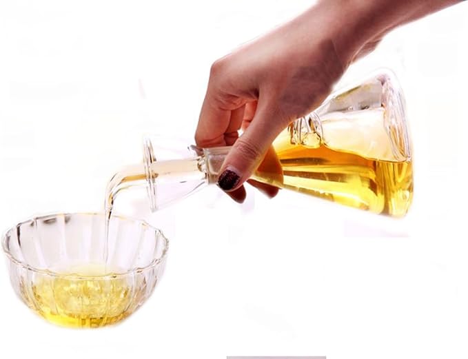 ELETON Olive Oil Dispenser Bottle Glass with No Drip Bottle Spout -Pourer Dispensing Bottles for Kitchen - Olive Glass Dispenser to Control Cooking Vegetable Oil and Vinegar(12 oz)