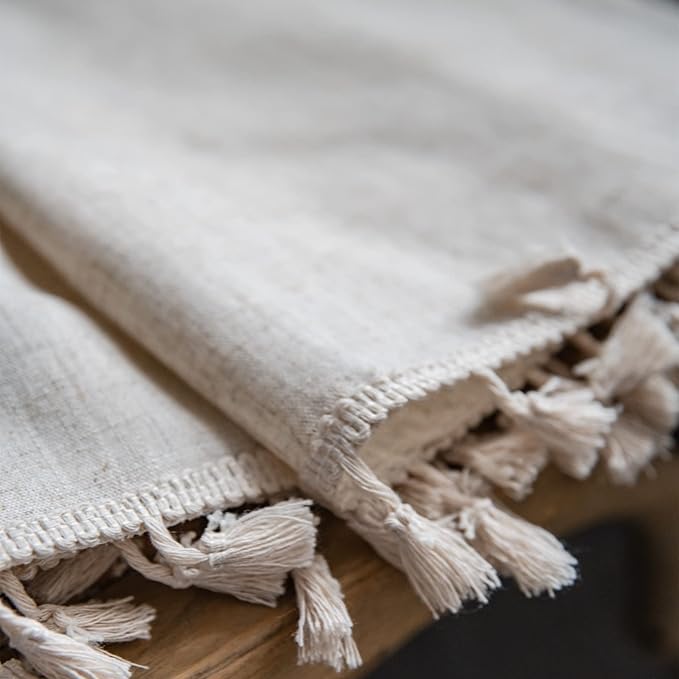 Sutuo Home Boho Curtain 63 Inches Long for Bedroom, Natural Linen Look Textured Burlap Rod Pocket Chic Semi Blackout Bohemian Handmade Tassels Window Treatment for Living Room, 1 Panel 59" W x 63" L