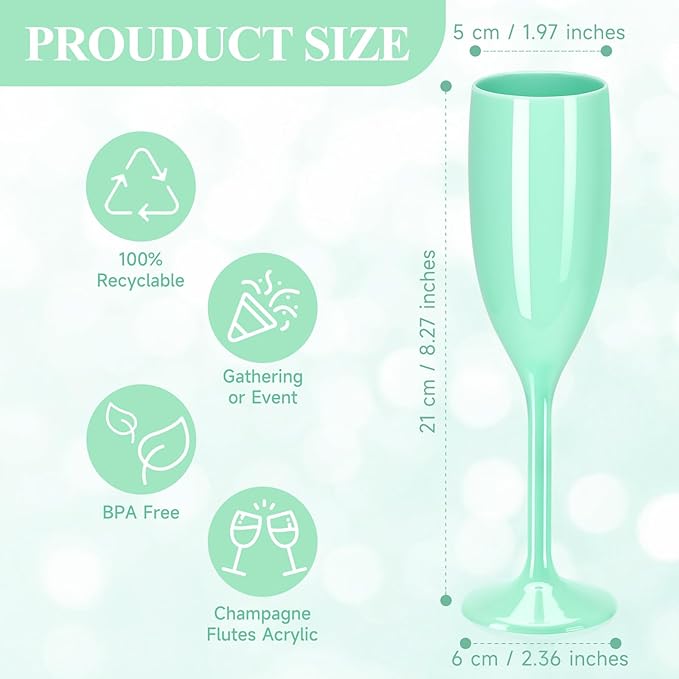 XUWAIDSGN Acrylic Champagne Flutes Toasting Glasses Unbreakable Mimosa Bar Reusable Wine Glasses Vintage Champagne Flutes Stemmed Drinking Cups 5.4 OZ for Christmas Birthday (24, Mint Green)