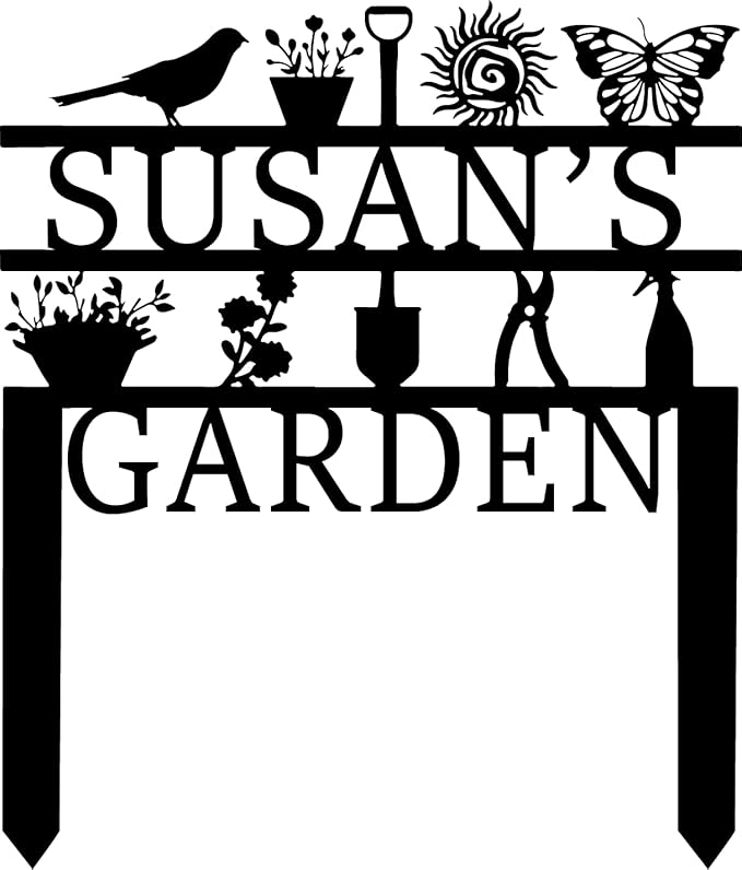 Personalized Garden Sign, Custom Garden Tools Sign with Stakes, Garden Sign with Last Name, Personalized Flower Garden Name Sign, Yard Sign, Lawn Sign, Custom Family Name Garden Sign, Farmhouse Decor