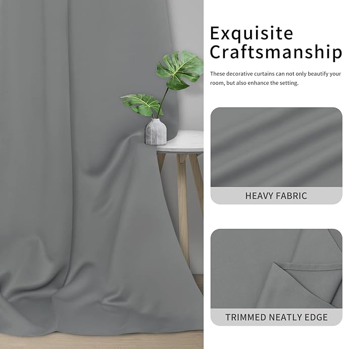 Easy-Going Blackout Curtains for Bedroom, Solid Thermal Insulated Grommet and Noise Reduction Window Drapes, Room Darkening Curtains for Living Room, 2 Panels (34x72 in, Light Gray)