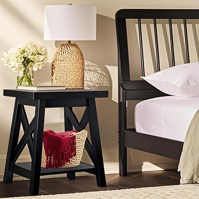 Black End Table, 2-Tier End Tables Living Room, Wood Side Table, Modern Side Table