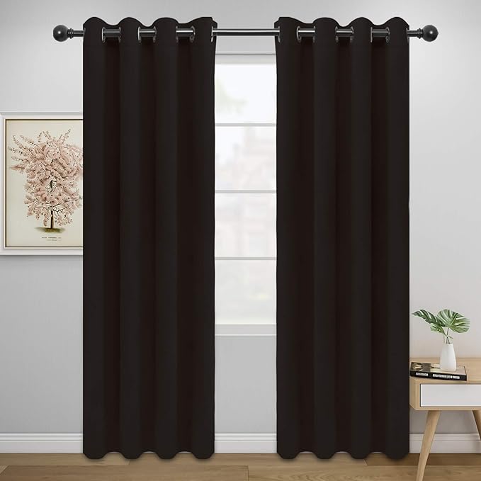Easy-Going Blackout Curtains for Bedroom, Solid Thermal Insulated Grommet and Noise Reduction Window Drapes, Room Darkening Curtains for Living Room, 2 Panels (52x84 in,Dark Brown)