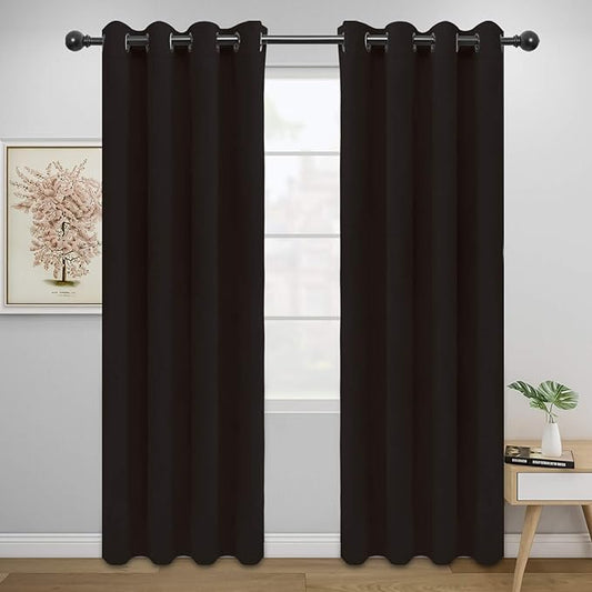 Easy-Going Blackout Curtains for Bedroom, Solid Thermal Insulated Grommet and Noise Reduction Window Drapes, Room Darkening Curtains for Living Room, 2 Panels (52x84 in,Dark Brown)