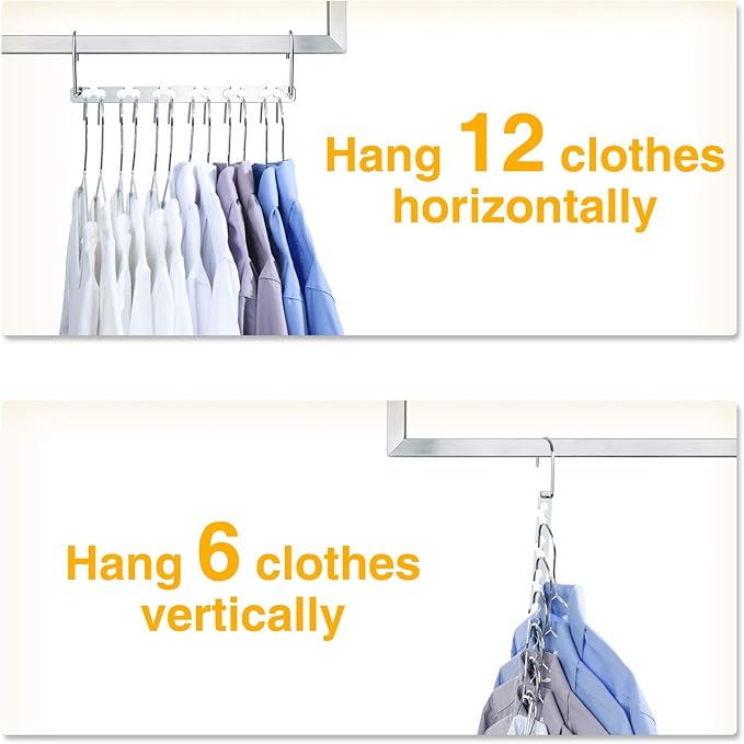 HOUSE DAY 10.5 Inch Closet Space Saving Wardrobe Clothing Magic Hangers Oragnizer Heavy Chrome Hangers, Updated Hook Design Pack of 8