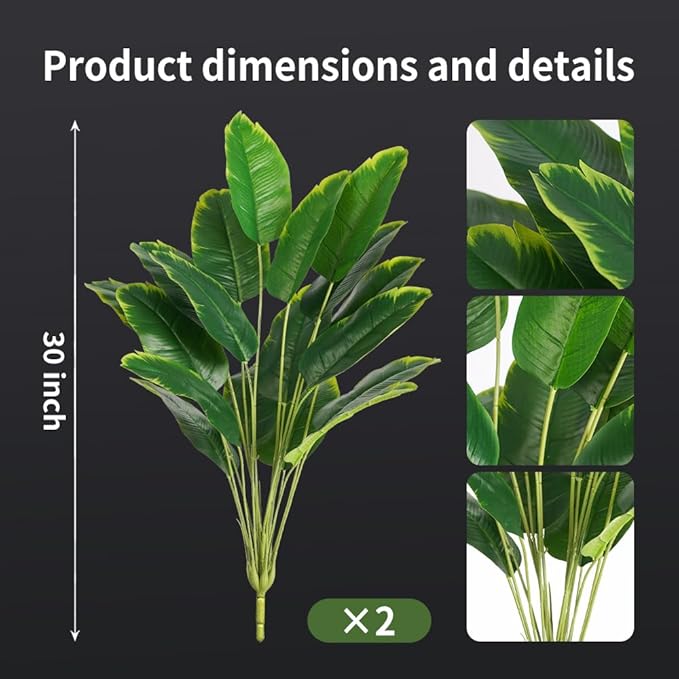 Melorca&Guilla Artificial Plants 2PCS 30“Artificial Bird of Paradise Plants,Faux Banana Tree,Fake Plants Tropical Greenery Shrubs Bushes for Garden Porch Window Box Shop Office Home Décor